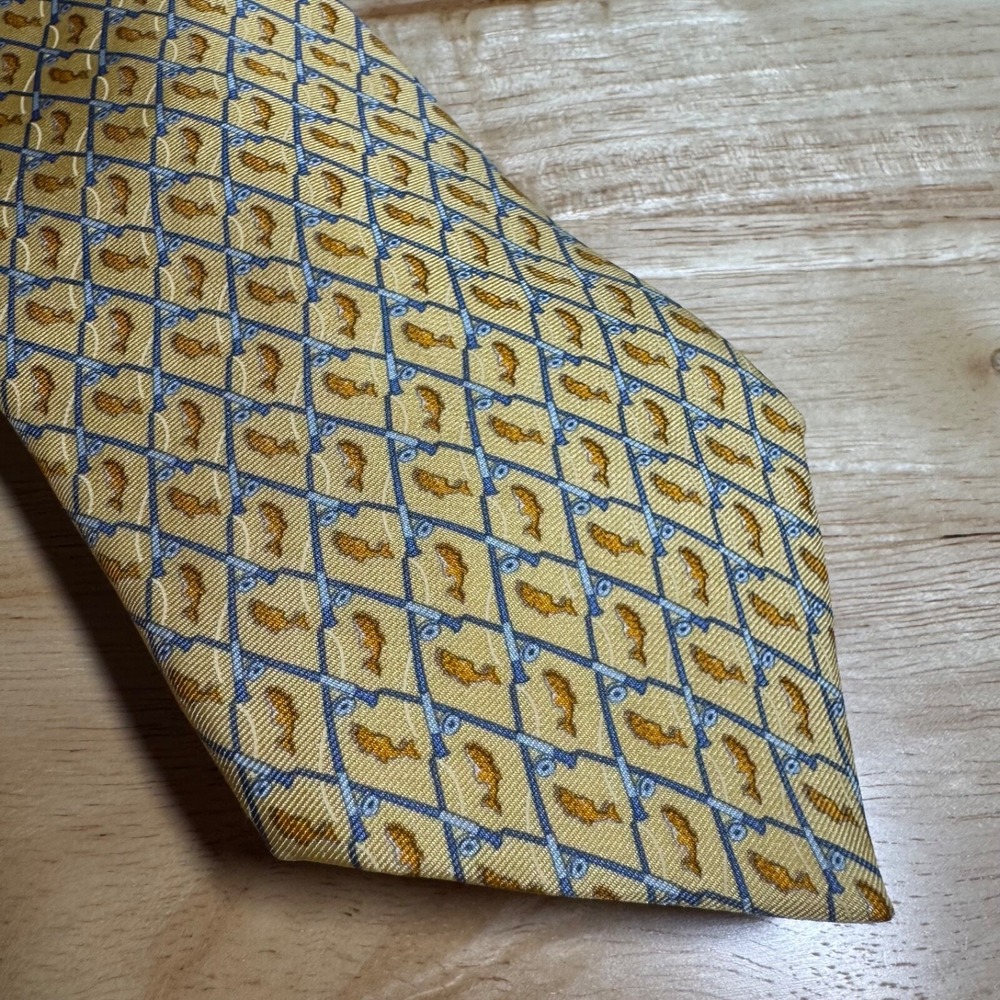 Brooks Brothers Country Club Silk Tie, Yellow & Blue Fish Design